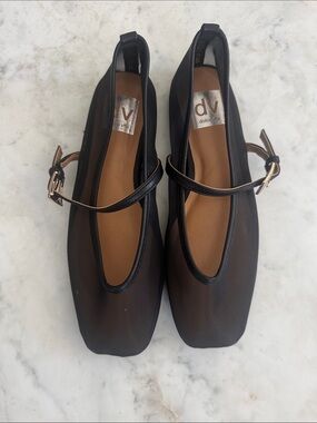 DV by Dolce Vita Black Mesh Mary Jane Flats with Gold Buckle
